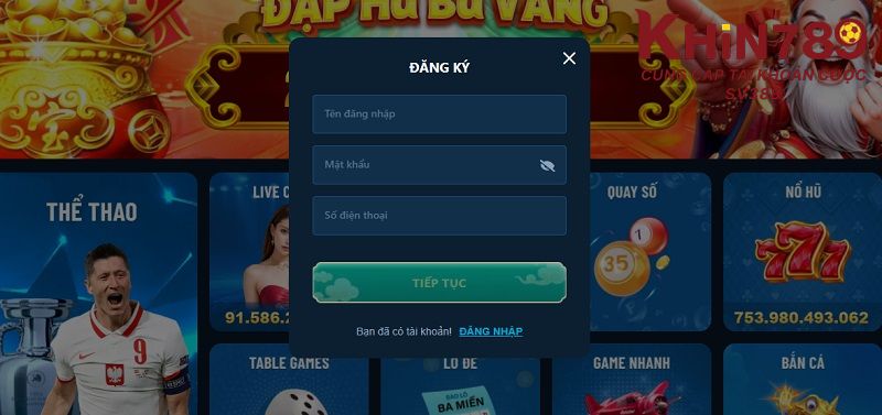 Vào trang game và tạo tài khoản mới